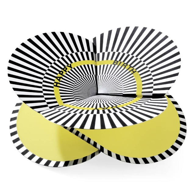 'folding card optical happy birthday' yellow/black/white