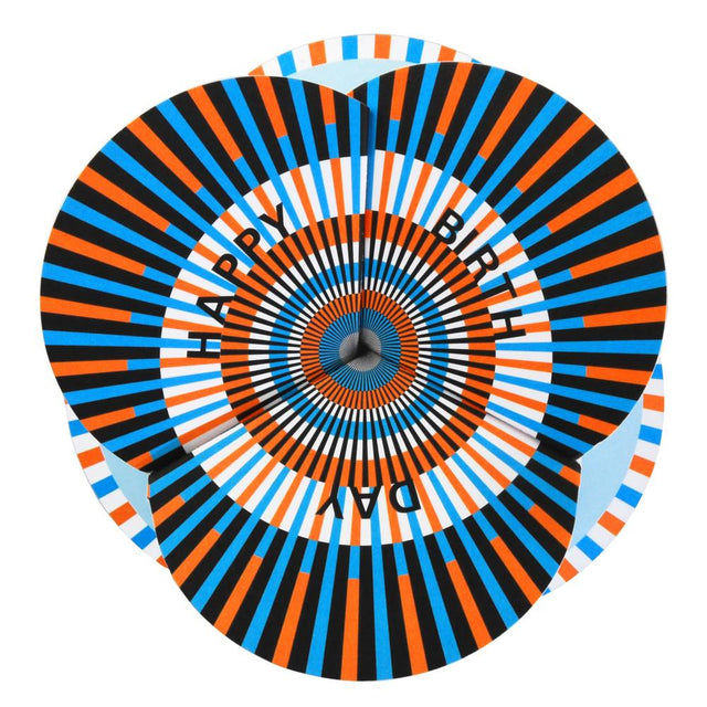 'folding card optical happy birthday' orange/blue/white