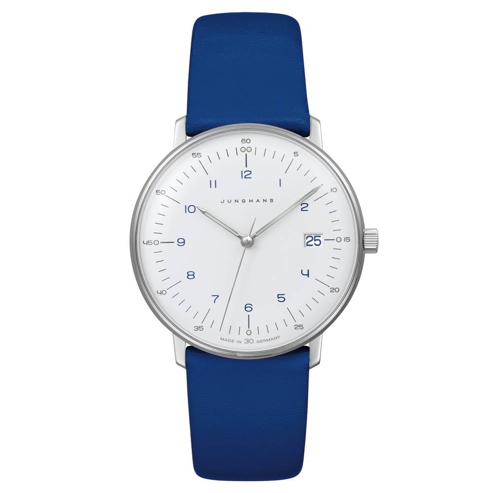 ユンハンス JUNGHANS 水晶時計 マックス・ビル Ø 32,7 mm | ブルー/ホワイトの文字盤 | クォーツ