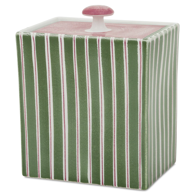 Cookie tin HB 870 | Striped faience | White-Red-Green | Glossy glaze