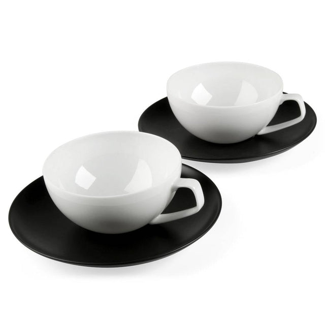 tac noir | tasse à thé blanche avec soucoupe noire, 1 pièce