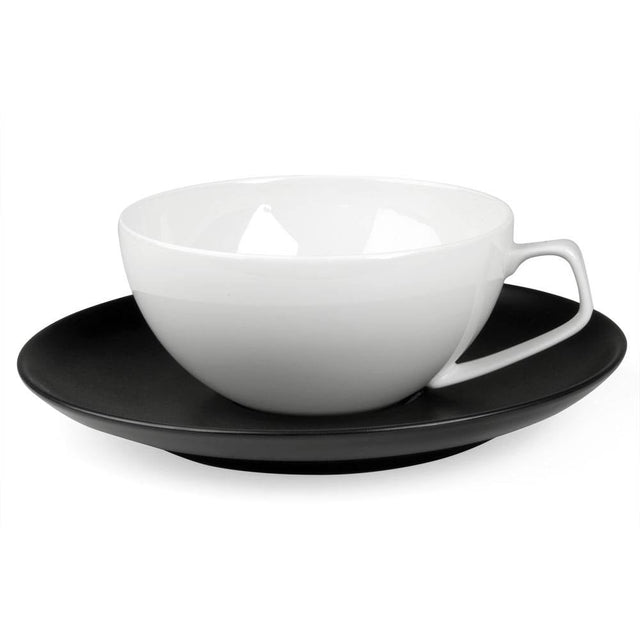 tac noir | tasse à thé blanche avec soucoupe noire, 1 pièce